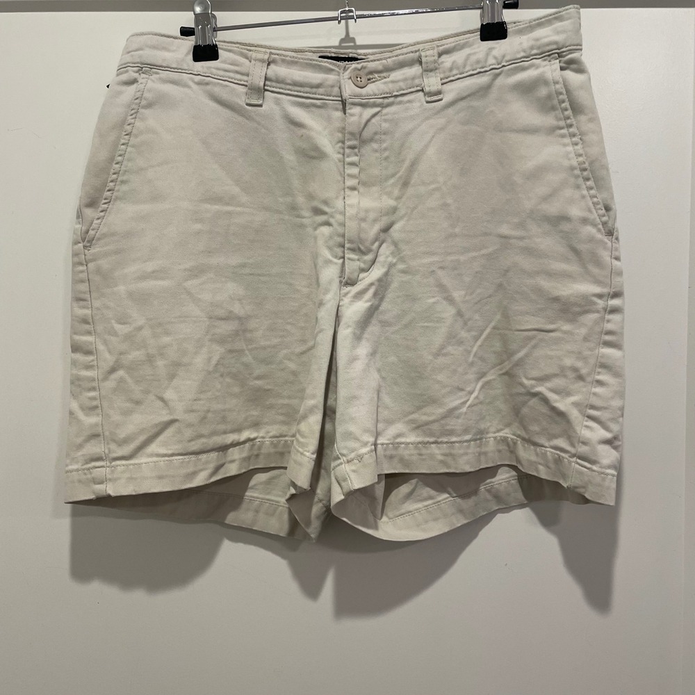 Polo Jeans Co Ralph Lauren Women 10 Beige Cotton Flat Front Chino Shorts 5355WFP